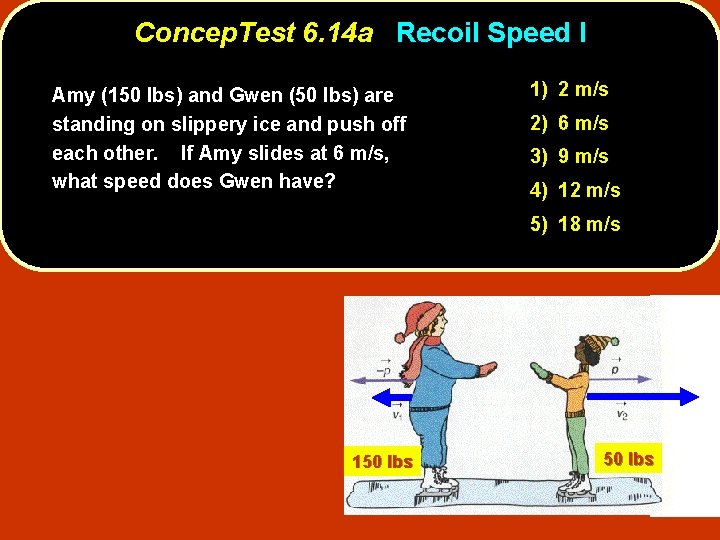 Concep. Test 6. 14 a Recoil Speed I Amy (150 lbs) and Gwen (50