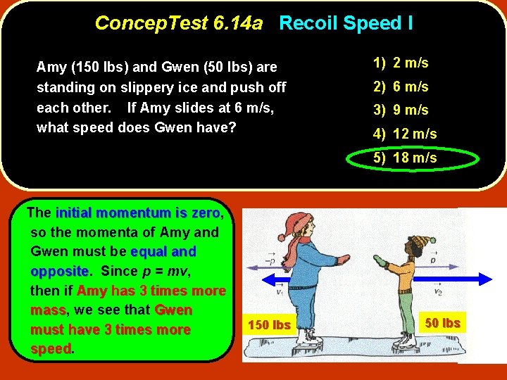 Concep. Test 6. 14 a Recoil Speed I Amy (150 lbs) and Gwen (50