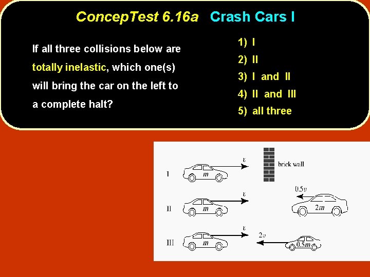Concep. Test 6. 16 a Crash Cars I If all three collisions below are