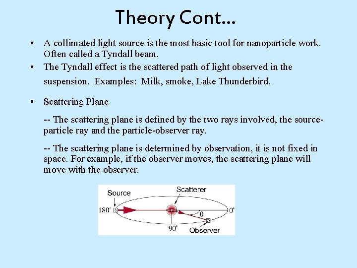 Theory Cont… • A collimated light source is the most basic tool for nanoparticle
