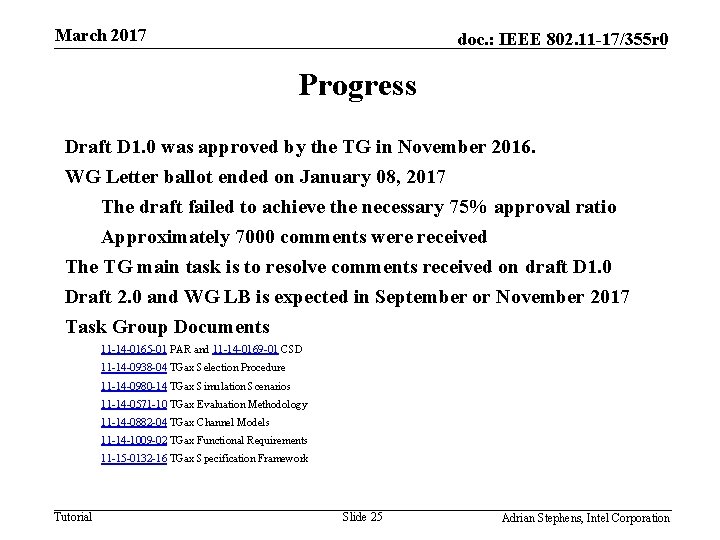March 2017 doc. : IEEE 802. 11 -17/355 r 0 Progress Draft D 1.