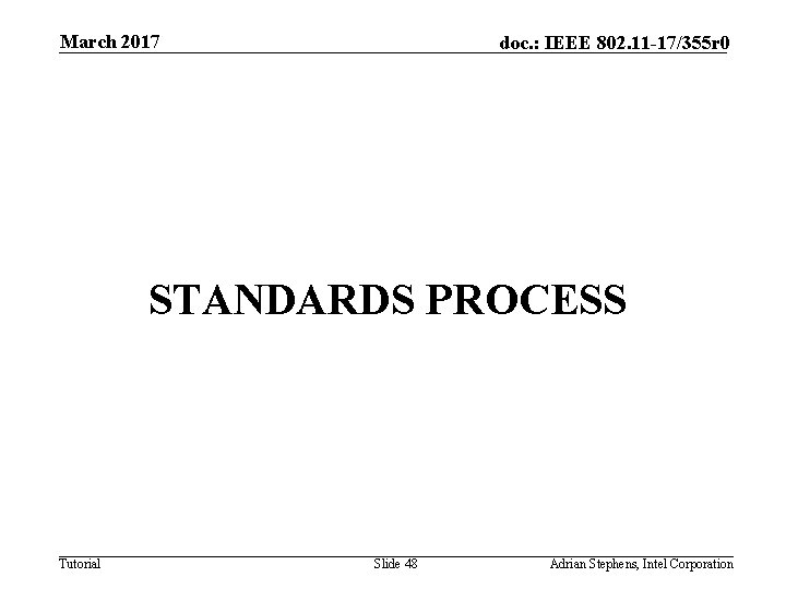 March 2017 doc. : IEEE 802. 11 -17/355 r 0 STANDARDS PROCESS Tutorial Slide