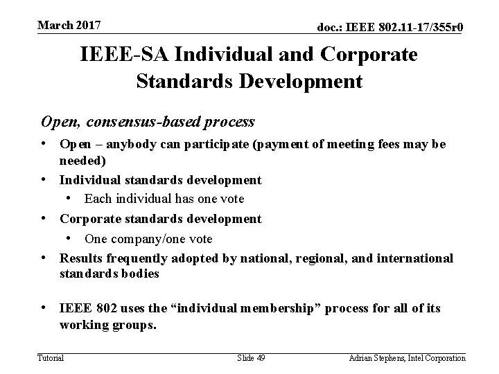 March 2017 doc. : IEEE 802. 11 -17/355 r 0 IEEE-SA Individual and Corporate