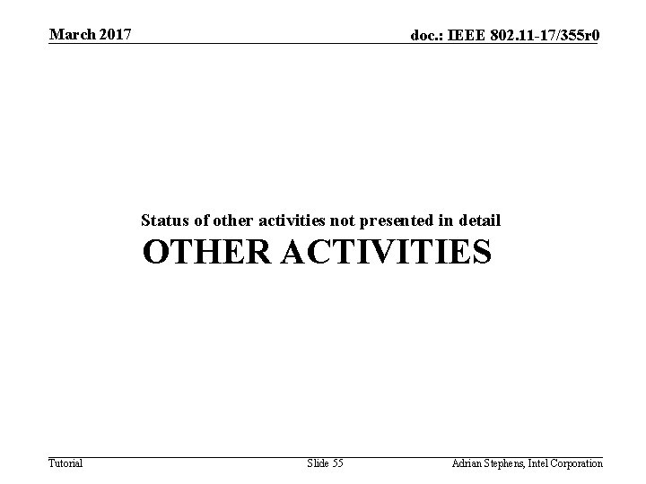 March 2017 doc. : IEEE 802. 11 -17/355 r 0 Status of other activities