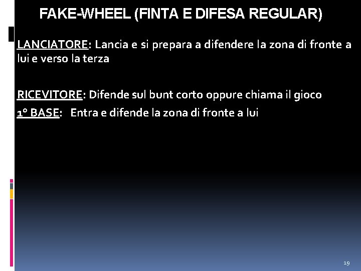 FAKE-WHEEL (FINTA E DIFESA REGULAR) LANCIATORE: Lancia e si prepara a difendere la zona