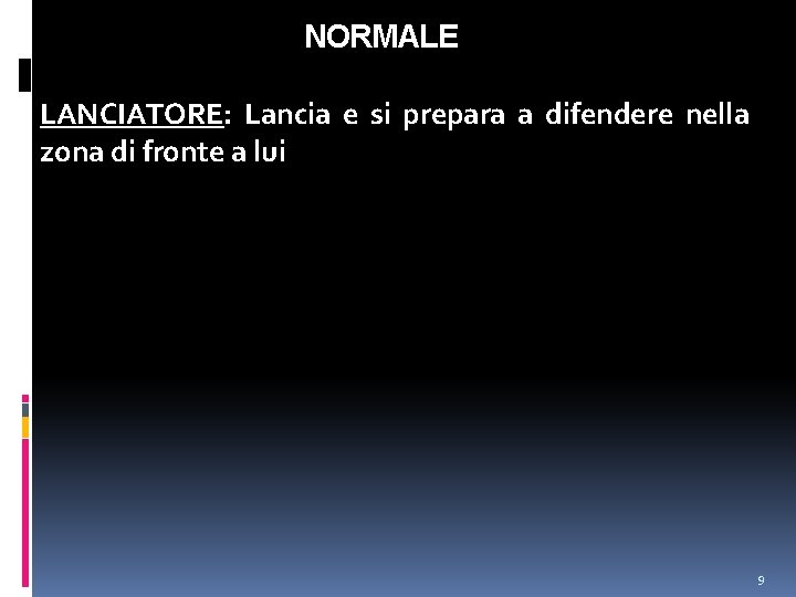 NORMALE 1 b LANCIATORE: Lancia e si prepara a difendere nella zona di fronte