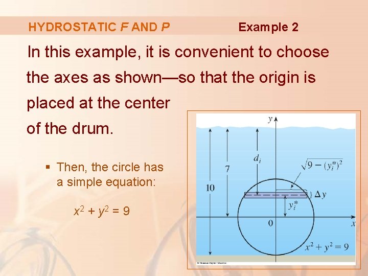 HYDROSTATIC F AND P Example 2 In this example, it is convenient to choose