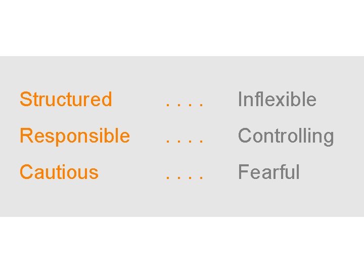 Structured . . Inflexible Responsible . . Controlling Cautious . . Fearful 