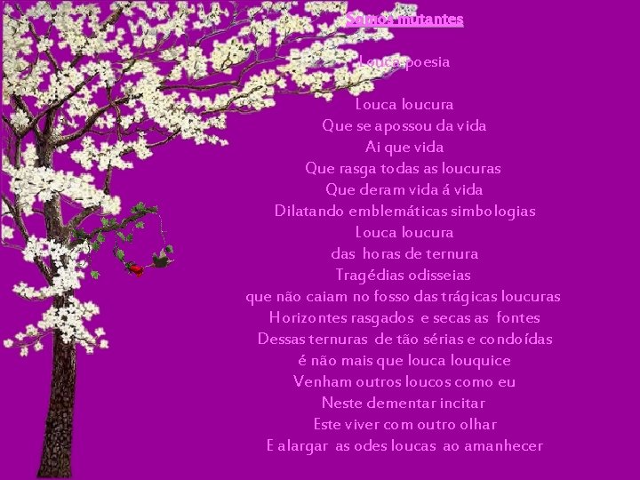 Somos mutantes Louca poesia Louca loucura Que se apossou da vida Ai que vida Somos mutantes Louca poesia Louca loucura Que se apossou da vida Ai que vida