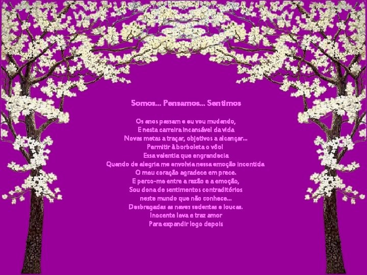 Somos. . . Pensamos. . . Sentimos Os anos passam e eu vou mudando, Somos. . . Pensamos. . . Sentimos Os anos passam e eu vou mudando,