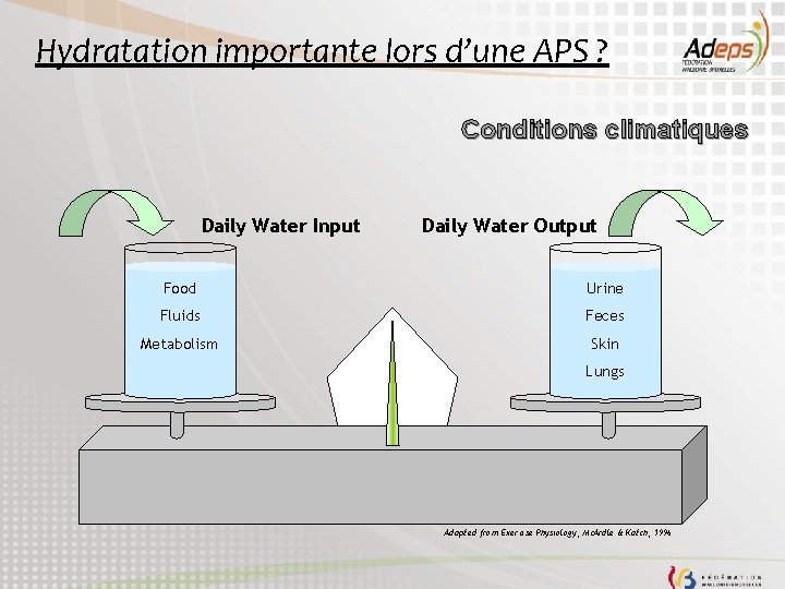 Hydratation importante lors d’une APS ? Conditions climatiques Daily Water Input Daily Water Output