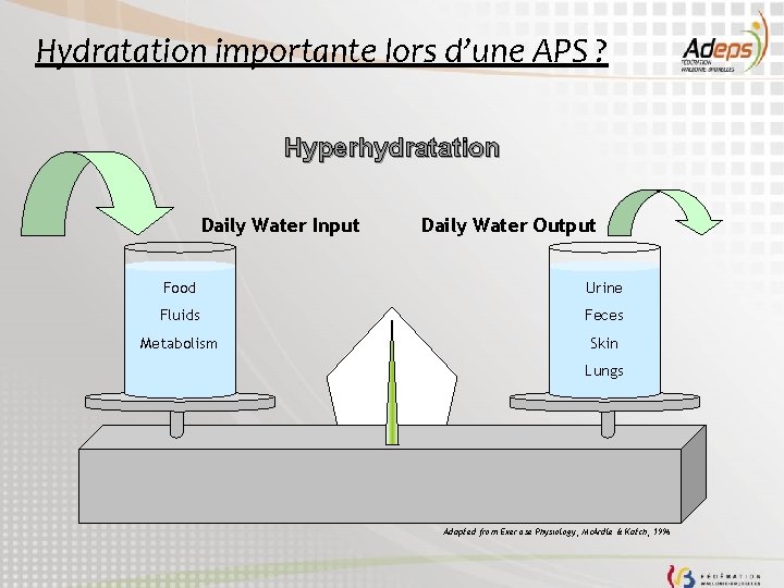 Hydratation importante lors d’une APS ? Hyperhydratation Daily Water Input Daily Water Output Food