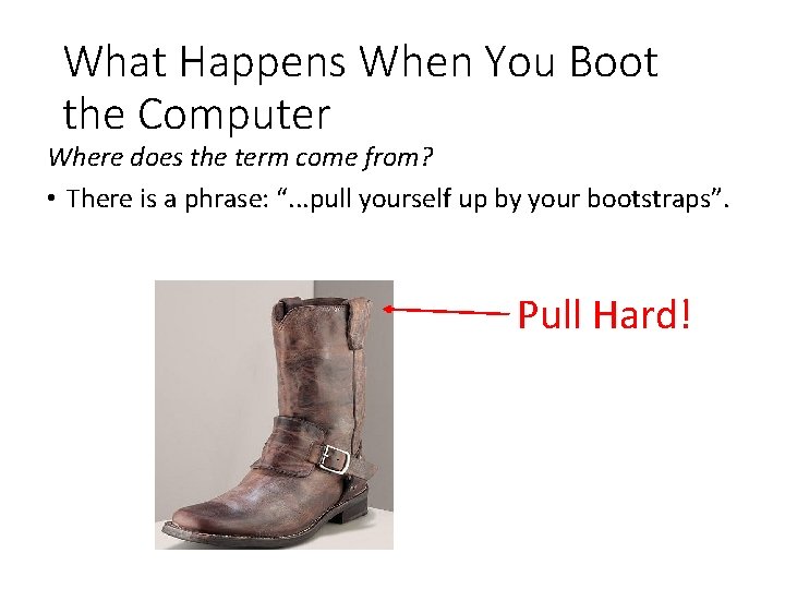What Happens When You Boot the Computer Where does the term come from? •