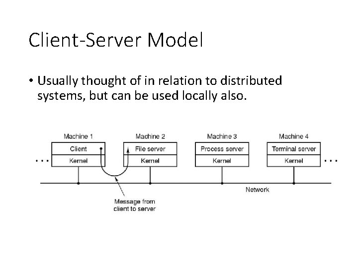 Client-Server Model • Usually thought of in relation to distributed systems, but can be