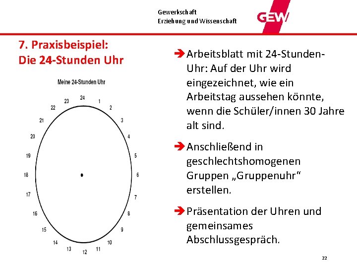 Gewerkschaft Erziehung und Wissenschaft 7. Praxisbeispiel: Die 24 -Stunden Uhr è Arbeitsblatt mit 24