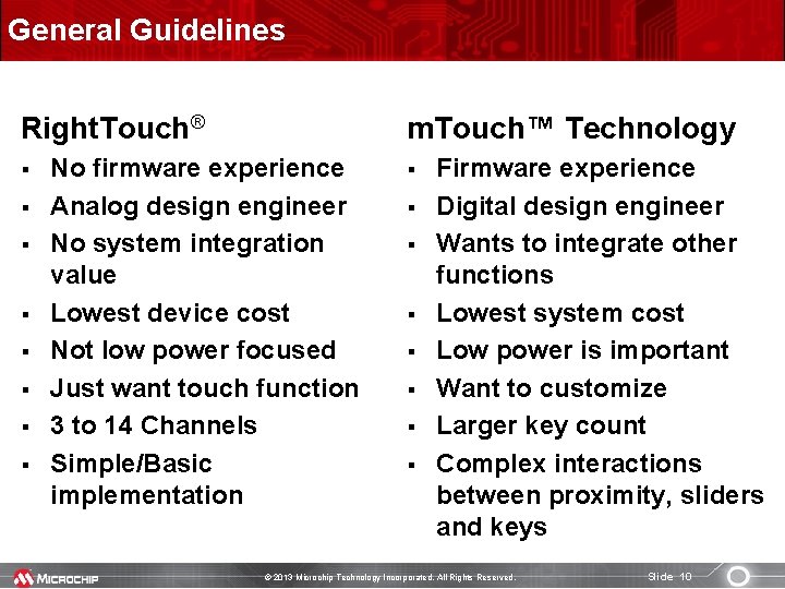 General Guidelines Right. Touch® § § § § m. Touch™ Technology No firmware experience