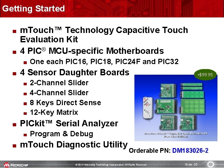 Getting Started m. Touch™ Technology Capacitive Touch Evaluation Kit 4 PIC® MCU-specific Motherboards One