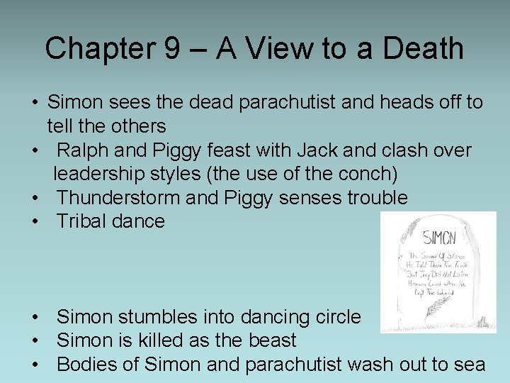 Chapter 9 – A View to a Death • Simon sees the dead parachutist