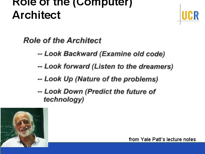 Role of the (Computer) Architect from Yale Patt’s lecture notes 