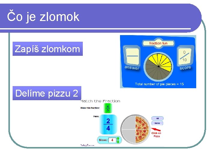 Čo je zlomok Zapíš zlomkom Delíme pizzu 2 