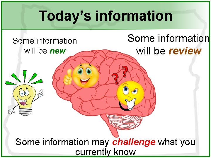 Today’s information Some information will be new Some information will be review ? ?