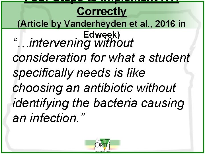 Four Steps to Implement RTI Correctly (Article by Vanderheyden et al. , 2016 in
