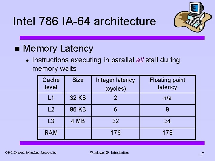 Intel 786 IA-64 architecture n Memory Latency ¨ Instructions executing in parallel all stall