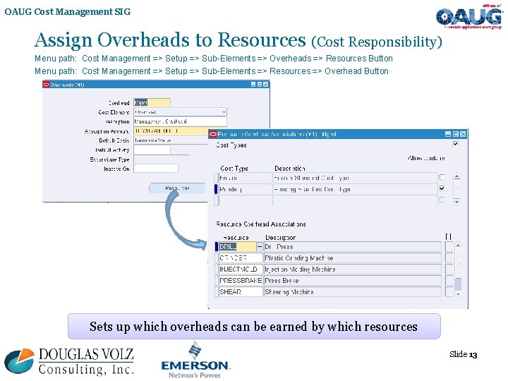 OAUG Cost Management SIG Assign Overheads to Resources (Cost Responsibility) Menu path: Cost Management