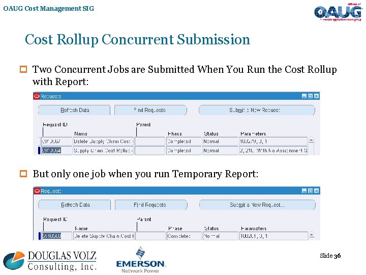 OAUG Cost Management SIG Cost Rollup Concurrent Submission p Two Concurrent Jobs are Submitted