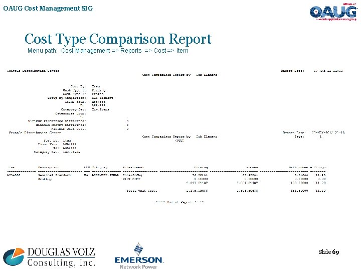 OAUG Cost Management SIG Cost Type Comparison Report Menu path: Cost Management => Reports