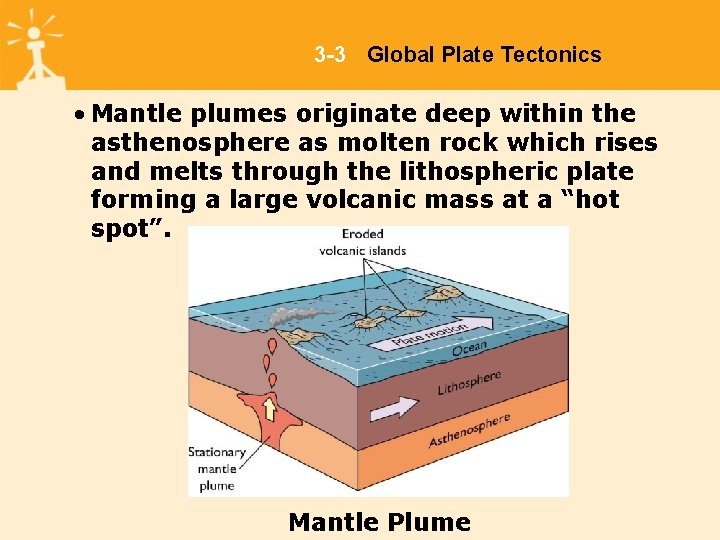 3 -3 Global Plate Tectonics • Mantle plumes originate deep within the asthenosphere as
