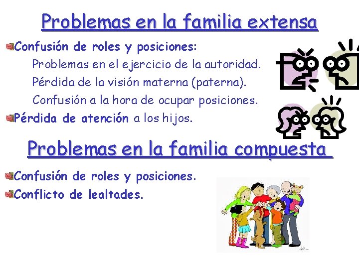 Problemas en la familia extensa Confusión de roles y posiciones: Problemas en el ejercicio Problemas en la familia extensa Confusión de roles y posiciones: Problemas en el ejercicio