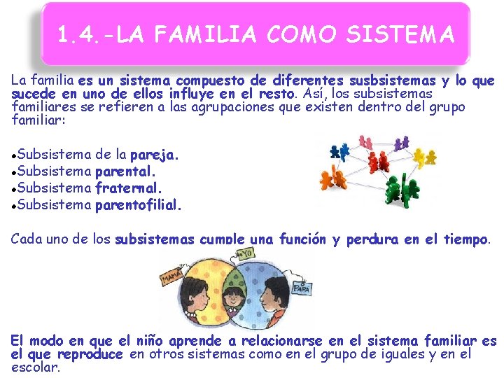 1. 4. -LA FAMILIA COMO SISTEMA La familia es un sistema compuesto de diferentes 1. 4. -LA FAMILIA COMO SISTEMA La familia es un sistema compuesto de diferentes