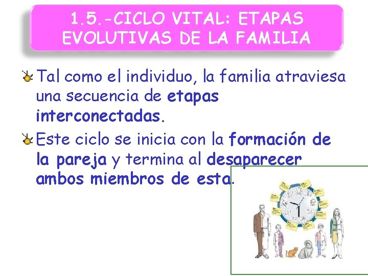 1. 5. -CICLO VITAL: ETAPAS EVOLUTIVAS DE LA FAMILIA Tal como el individuo, la 1. 5. -CICLO VITAL: ETAPAS EVOLUTIVAS DE LA FAMILIA Tal como el individuo, la