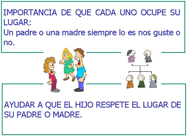 IMPORTANCIA DE QUE CADA UNO OCUPE SU LUGAR: Un padre o una madre siempre IMPORTANCIA DE QUE CADA UNO OCUPE SU LUGAR: Un padre o una madre siempre