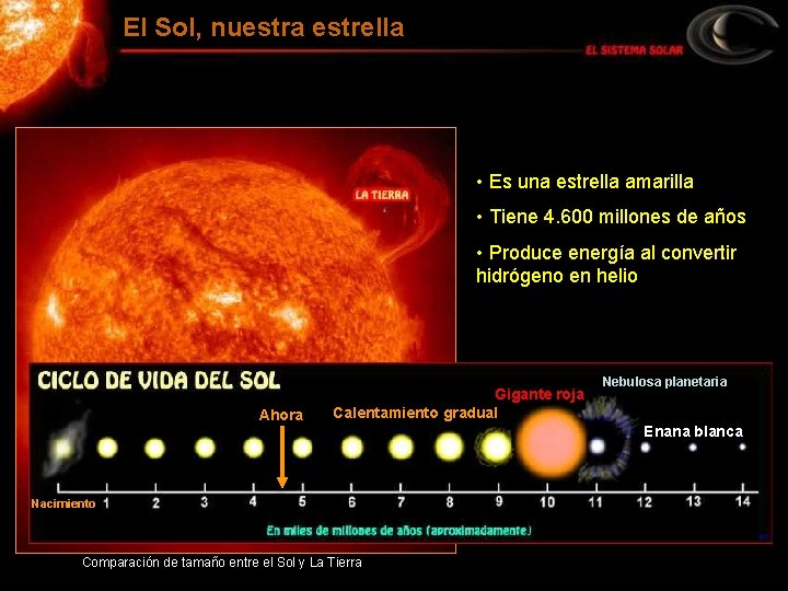 El Sol, nuestra estrella • Es una estrella amarilla • Tiene 4. 600 millones