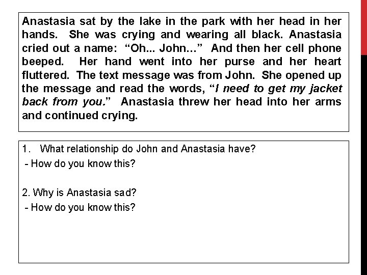 Anastasia sat by the lake in the park with her head in her hands. Anastasia sat by the lake in the park with her head in her hands.