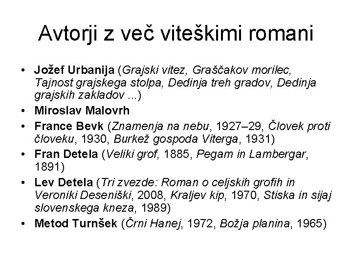 Avtorji z več viteškimi romani • Jožef Urbanija (Grajski vitez, Graščakov morilec, Tajnost grajskega