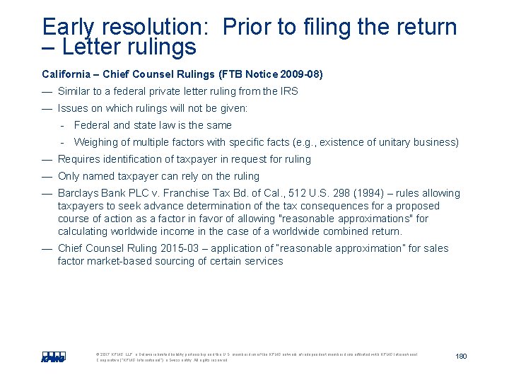 Early resolution: Prior to filing the return – Letter rulings California – Chief Counsel Early resolution: Prior to filing the return – Letter rulings California – Chief Counsel