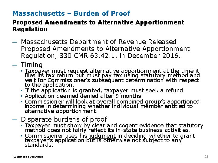 Massachusetts – Burden of Proposed Amendments to Alternative Apportionment Regulation ─ Massachusetts Department of Massachusetts – Burden of Proposed Amendments to Alternative Apportionment Regulation ─ Massachusetts Department of