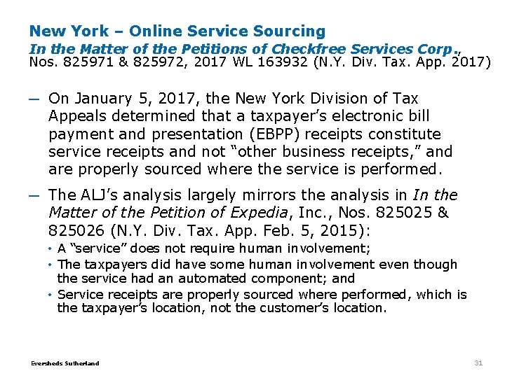 New York – Online Service Sourcing In the Matter of the Petitions of Checkfree New York – Online Service Sourcing In the Matter of the Petitions of Checkfree