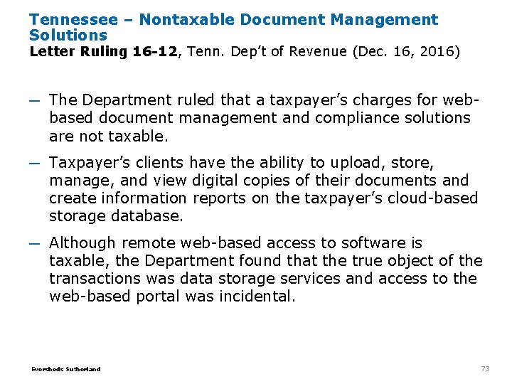 Tennessee – Nontaxable Document Management Solutions Letter Ruling 16 -12, Tenn. Dep’t of Revenue Tennessee – Nontaxable Document Management Solutions Letter Ruling 16 -12, Tenn. Dep’t of Revenue