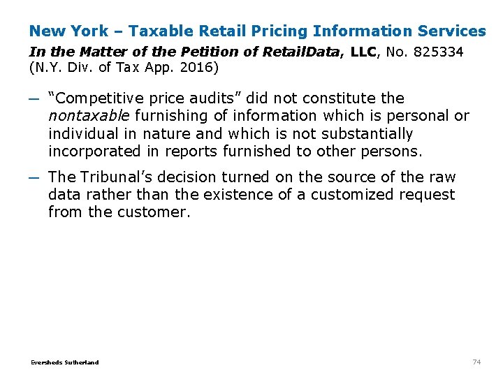 New York – Taxable Retail Pricing Information Services In the Matter of the Petition New York – Taxable Retail Pricing Information Services In the Matter of the Petition