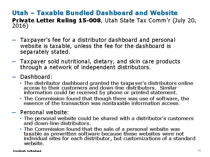 Utah – Taxable Bundled Dashboard and Website Private Letter Ruling 15 -008, Utah State Utah – Taxable Bundled Dashboard and Website Private Letter Ruling 15 -008, Utah State