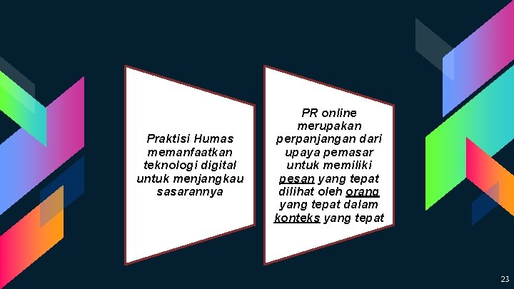 Praktisi Humas memanfaatkan teknologi digital untuk menjangkau sasarannya PR online merupakan perpanjangan dari upaya