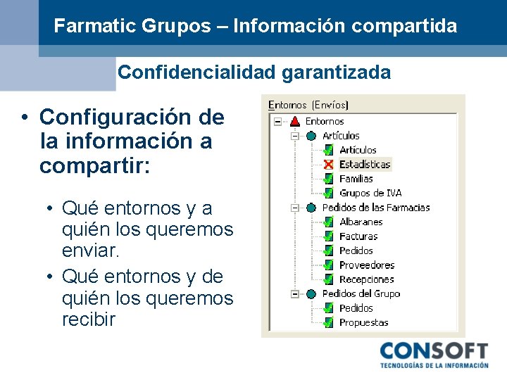 Farmatic Grupos – Información compartida Confidencialidad garantizada • Configuración de la información a compartir: