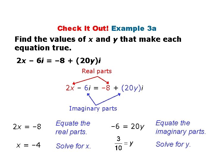 Check It Out! Example 3 a Find the values of x and y that