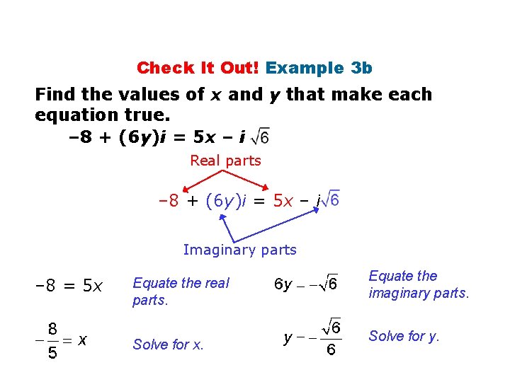 Check It Out! Example 3 b Find the values of x and y that