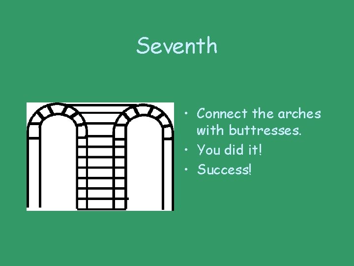 Seventh • Connect the arches with buttresses. • You did it! • Success! 