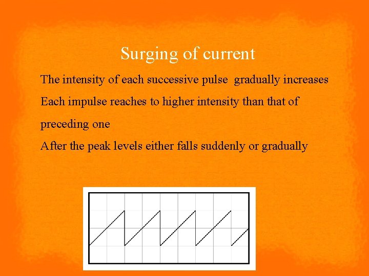 Surging of current The intensity of each successive pulse gradually increases Each impulse reaches